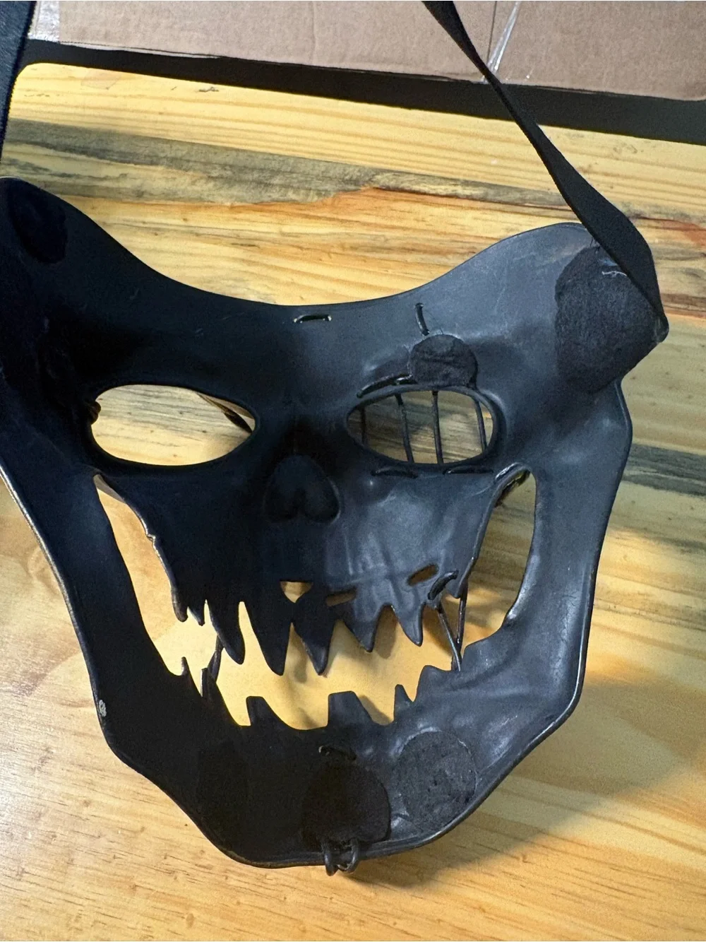 Distressed Metallic Skull Mask with Barbed Wire Detail - Antique Brass